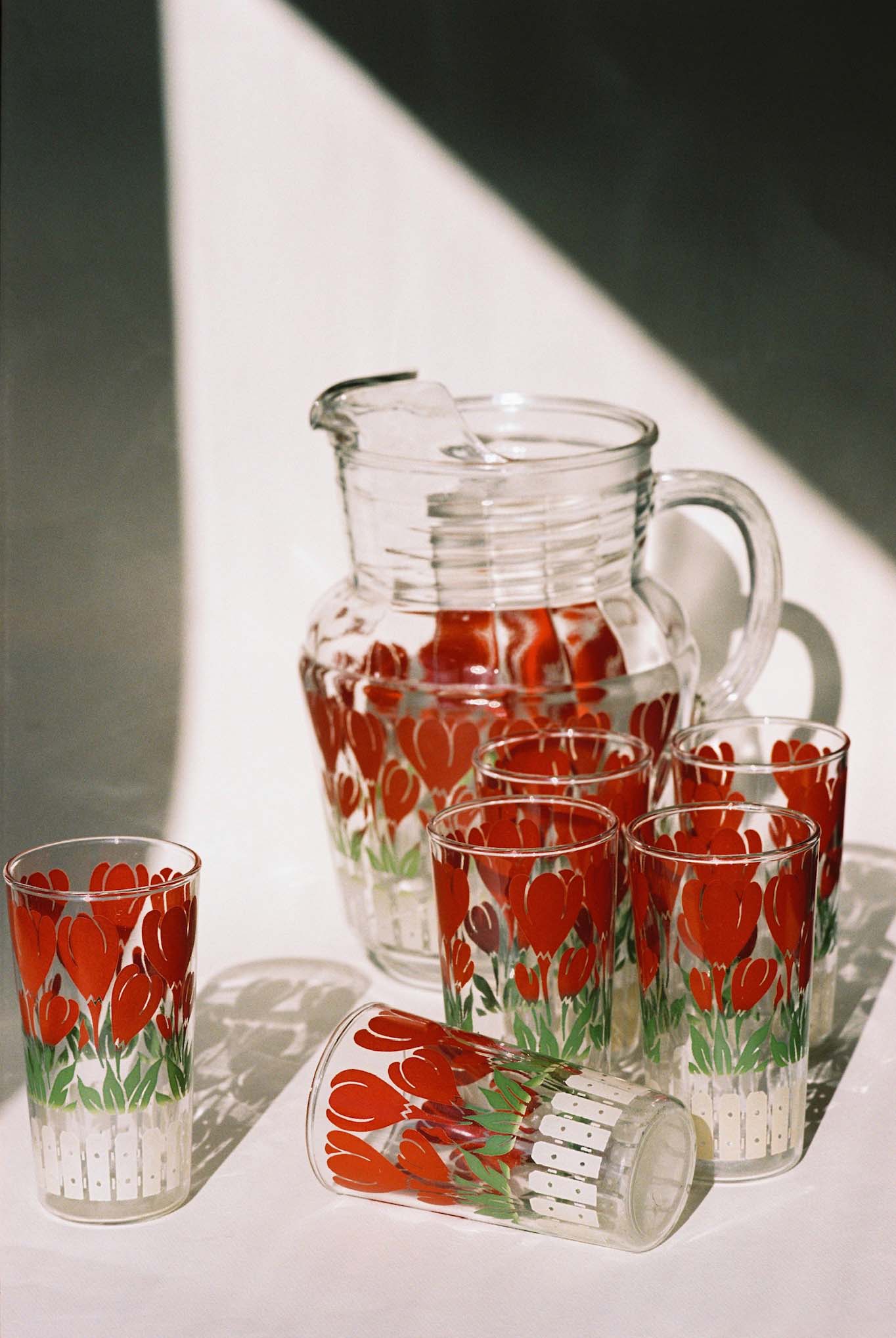 Tulipani Glass and Pitcher Set available for prop hire in Cape Town