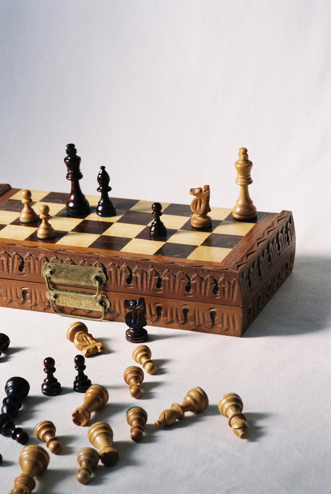 Staunton Hand-carved Foldable Chess Set available for prop hire in Cape Town
