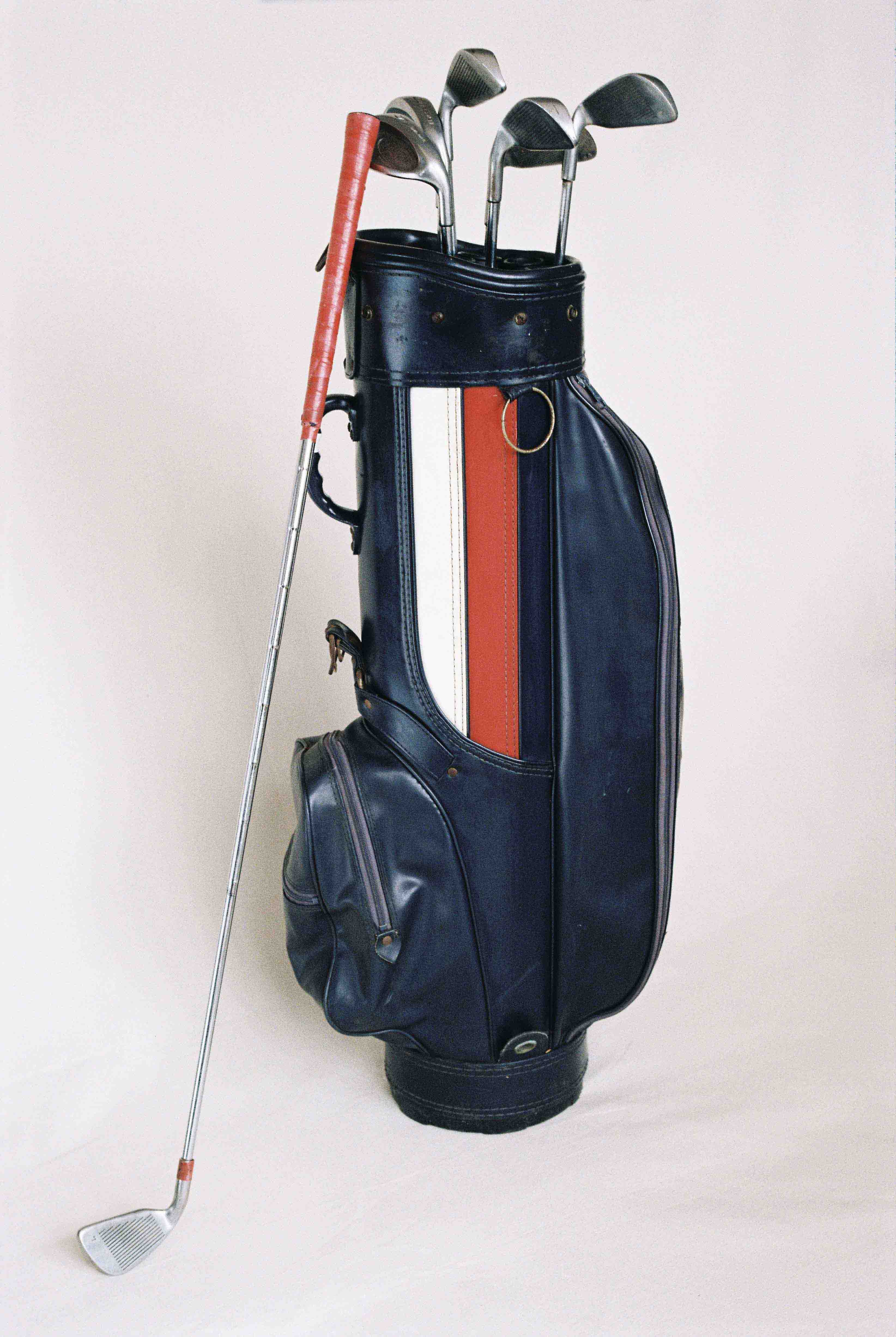Spalding Leather Golf Bag with Clubs available for prop hire in Cape Town